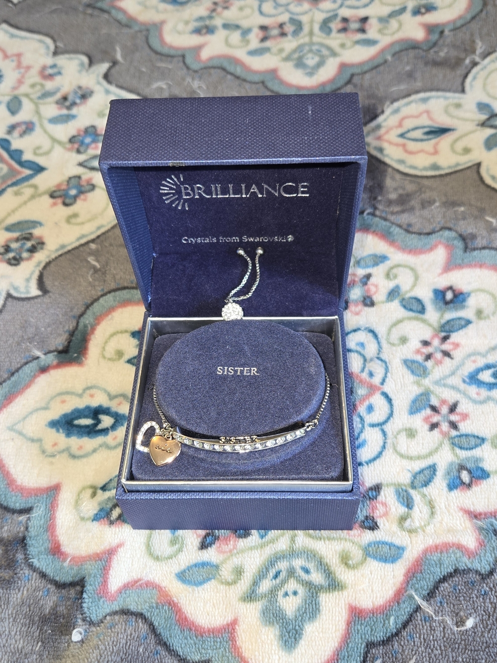 Sister Swarovski Crystal Bracelet in Silver with Gold Heart Charm